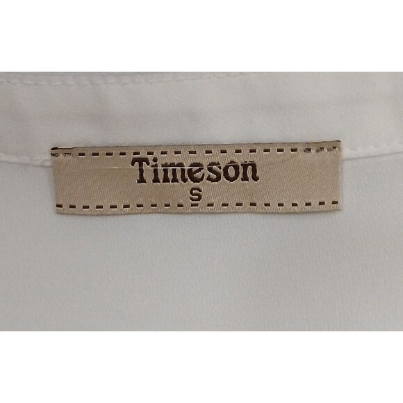 Timeson Womens Blouse Small White Sheer Long Sleeve V Neck Tunic Top Work Casual - Picture 5 of 6